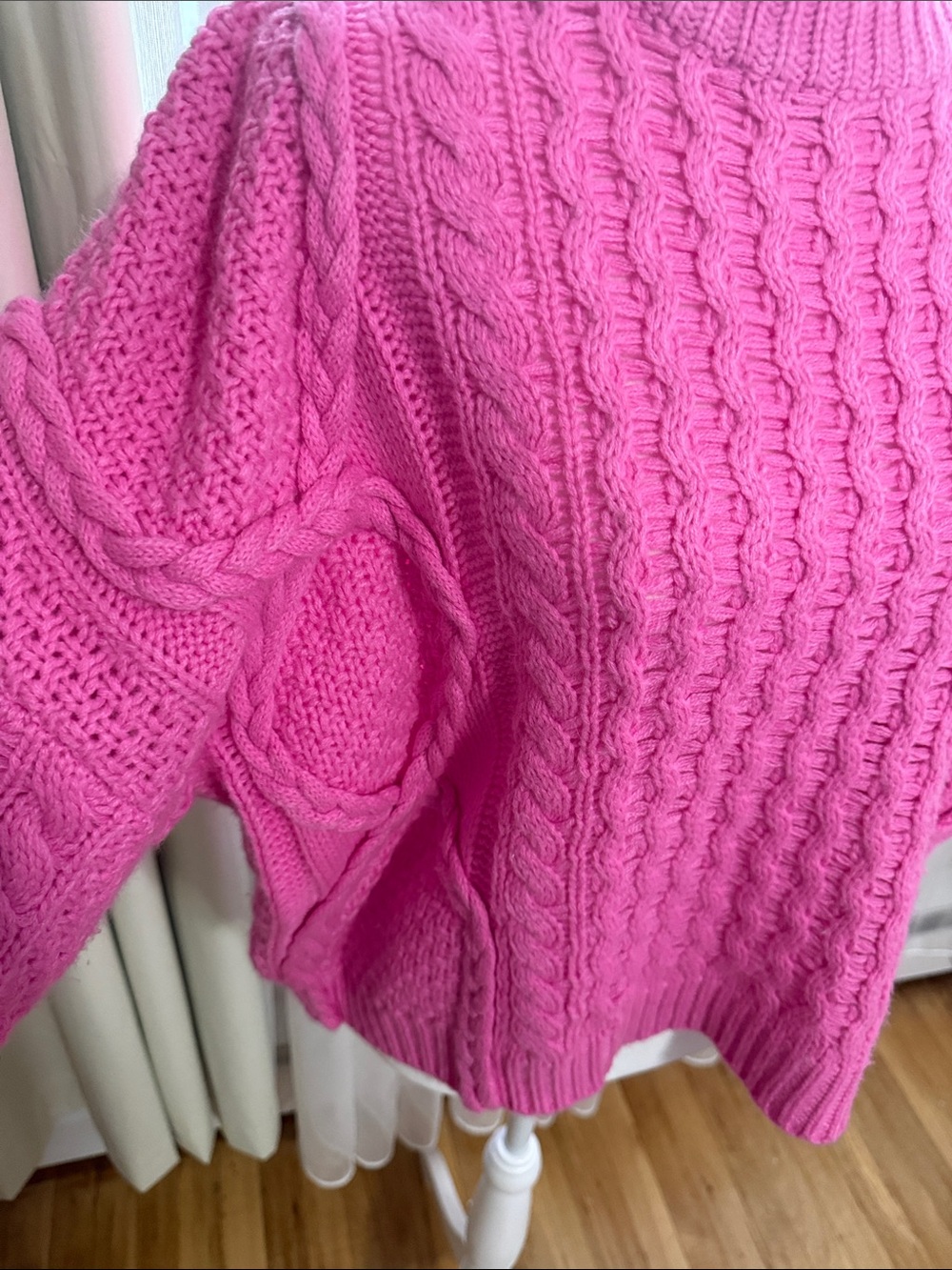 Altar'd State Cable Knit Crewneck Sweater - Bright Pink